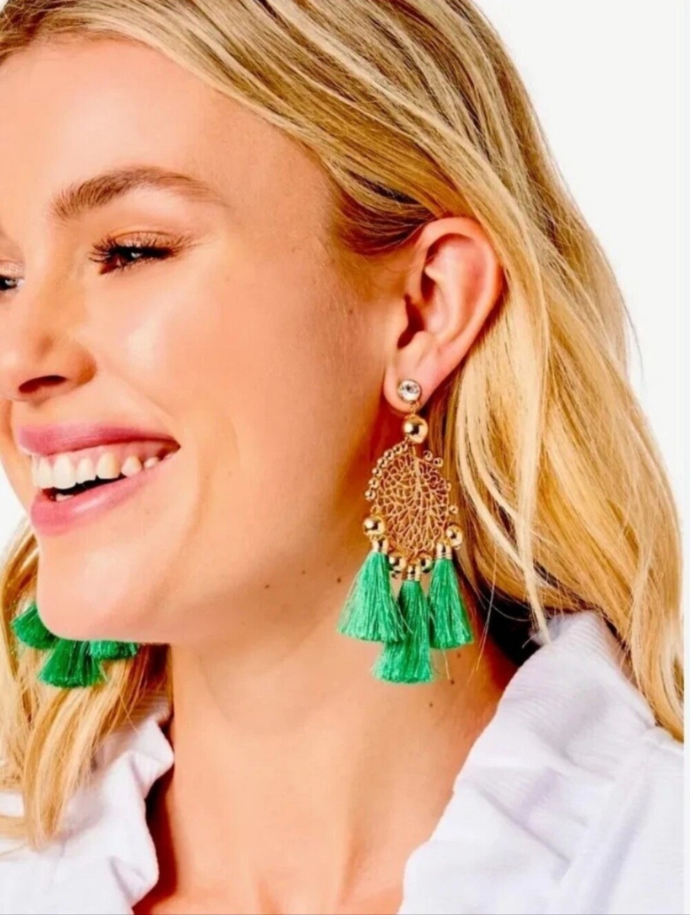 Lilly Pulitzer Sea Dreamer Rose Gold Filigree Earrings with Green Tassels